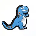 Blue cartoon dinosaur shoe charm made of soft PVC for clogs and garden footwear - Blue Side-Standing Dinosaur (1)