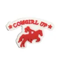 Ciondolo scarpa rosso e bianco con scritta Cowgirl Up e silhouette di cavallerizza western - COWGIRL UP e Silhouette di Cavaliere