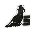 Charm per scarpe in PVC bianco e nero, design western cowgirl barrel racing - Silhouette di Corsa dei Barili in Bianco e Nero