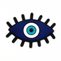 Blauwe Evil Eye PVC schoenbedel accessoire voor klompen met wimperdetails op wit - Platte Wimpers Boze Oog (13)