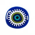 Blauwe Evil Eye PVC schoenbedel voor klompen met witte en groene cirkeldetails - Tandwielvormig Boze Oog (14)