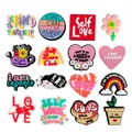 16-piece Self Love PVC charms set for clogs featuring hearts and motivational quotes - Assorted Inspirational Self Love Theme (F147)