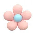 Detail of pink resin flower shoe charm with light blue core and matte finish - Pink Style (1)