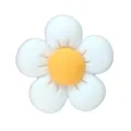 Detailed view of white and yellow resin flower charm for DIY garden shoe decoration - White