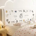 Universal padded headboard cover with cute cartoon cat prints on creamy white fabric - Length 120cm / Dog World D Square