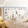 Blue and beige bed headboard cover featuring cute cartoon dog illustrations - Length 120cm / Dog World B Square