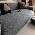 Copridivano elastico grigio scuro con trama jacquard geometrica e design aderente - Posto Singolo / grigio scuro
