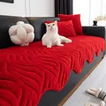 Set copridivano in peluche rosso acceso con trama a onde e cuscini coordinati morbidi - 70x70 / Rosso Vivace