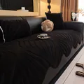 Thick black plush sofa cover with wave texture and matching decorative cushions - 70*70cm / Winter Arrival Irregular - Flowing Black