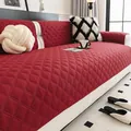 Cojín de sofá de lino acolchado rojo vino con diseño de diamantes para proteger muebles - Cuadrado Pequeño / Rojo