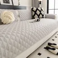Grey quilted sofa cover set with diamond pattern and thick non-slip linen cotton fabric - Small Square / Light Gray