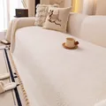 Manta para sofá de terciopelo de cordero blanco crema con ribete de pompones decorativos - 180x130cm / Blanco