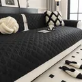 Modern black quilted sofa cover with diamond pattern and non-slip thick linen texture - Small Square / Black