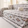 Copridivano boho con motivi geometrici marrone e grigio-blu e frange decorative - 180*130CM / Geometrico Grigio-Blu Bohémien (Yimeng)