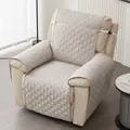 Housse de fauteuil matelassée gris clair avec motif losanges et sangles élastiques - Blanc Cassé