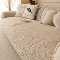 Funda de sofá de chenilla marrón claro con flecos de pompones y textura de punto fino - 70*70cm / Marrón