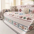Cream bohemian knit sofa throw featuring colorful geometric patterns and fringe edges - Cream Multi-Color Ethnic (Wenyi)