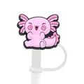 Detailed view of pink axolotl straw cover cap with silicone ring for Stanley cups - Pink Lying Style (8)