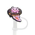 Macro shot of pink axolotl donut silicone straw topper with clear white ring base - Dino Donut Style (9)