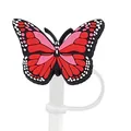 Couvercle de paille papillon en silicone rose et rouge pour gobelets Stanley et poussière - Rose Rouge