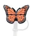 Couvercle de paille papillon orange pour gobelets Stanley avec anneau en silicone - Orange