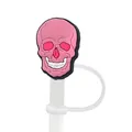 Pink skull straw cover cap for 8-10mm cups with translucent silicone retaining ring - Pink Skull Style (2)