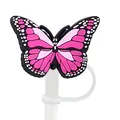 Capuchon de paille papillon rose pour gobelets 8-10mm en silicone anti-poussière - Rose rose