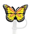 Couvre-paille papillon orange pour gobelet Stanley avec bouchon en silicone souple - Jaune Orange