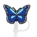 Couvercle de paille papillon bleu en silicone pour pailles Stanley de 8-10mm - Bleu