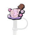 Pink axolotl in bottle straw topper for Stanley cup with cherry blossom decor - Pink Drift Bottle Style (3)