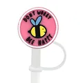 Pink bee straw cover with Dont Worry Bee Happy text for 8-10mm reusable straws - Little Bee Style (6)