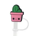 Pink cactus straw cover cap for 8-10mm cups with cartoon plant design and anti-lost ring - Cactus Style (9)
