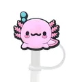 Pink cartoon axolotl silicone straw topper cover for 8-10mm Stanley tumbler cups - Pink Bubbles Style (7)