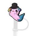 Pink axolotl straw cover with black hat for Stanley tumblers, cute silicone dust cap - Top Hat Cartoon Style (11)