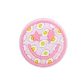 Pink smiley face shoe charm with stars, lightning eyes and white daisy flower patterns - Daisy Smile Face Round Button (F172-11)
