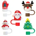 Christmas silicone straw covers set for 10mm cups with Santa Snowman Reindeer designs - Christmas Theme Set
