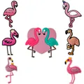 Set of 7 pink flamingo PVC shoe charms for garden clogs in various cute cartoon styles - Flamingo Variety Pack