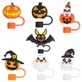 Σετ καλύμματα καλαμακιών σιλικόνης Halloween με κολοκύθα και φάντασμα για ποτήρια 10mm - Σετ με Θέμα Halloween