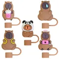 5-piece set of brown capybara silicone straw covers for Stanley tumblers and dust protection - Capybara Variety (XG042)