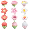 Set of 12 resin cartoon flower charms for DIY shoes accessories in red pink and white - Set of 12