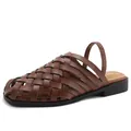 Women's handmade woven closed-toe flat sandals with elastic strap in dark brown - EU 36 / Brown