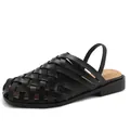 Women's handmade woven closed-toe sandals with breathable elastic ankle straps in black - EU 36 / Black