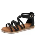 Women's woven strappy flat Roman sandals with rear zipper and soft sole in black finish - EU 36 / Black