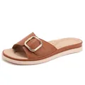 Women's brown platform slide sandals with a large gold buckle and soft cushioned sole - EU 36 / Brown