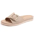 French retro slippers for women with soft sole and stylish golden square buckle decor - EU 36 / Apricot