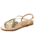 French vintage gold flat sandals with thin straps and a stylish round toe design - EU 36 / Gold