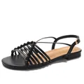 Classic French retro black flat sandals with multi-strap design and gold buckle closure - EU 36 / Black