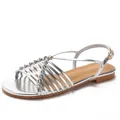 French vintage silver flat sandals with criss-cross straps and metallic buckle detail - EU 36 / Silver