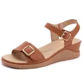 Sandalias de cuña marrones para mujer con hebillas doradas y suela de plataforma - EU 36 / Marrón