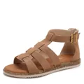 Flat brown strappy gladiator sandals for women with cork-style sole and buckle strap - EU 36 / Apricot